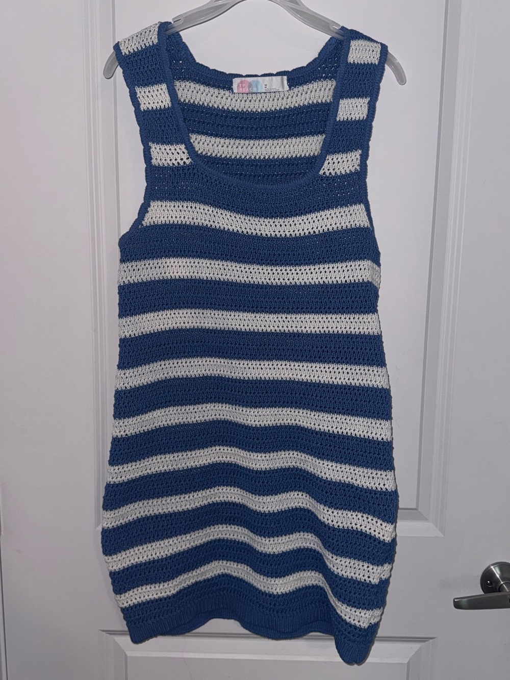 Free People Beach Blue & White Striped Crochet Tank Dress